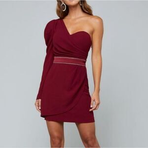 Bebe Burgundy One Shoulder Mini Dress Size 4 NWT